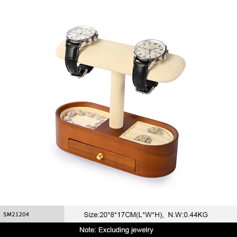 WoodTen Solid Wood Watches Display Stands Base Watch Necklace Bracelet Organizer Rack Bangle Scrunchie Headband Showcase Stands