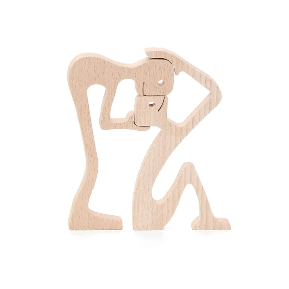 Family Wood Dog Decor Handmade Sculptures Craft Creative Figurine Ornement Decoration For Bedroom Home Office Decor Gift Natural